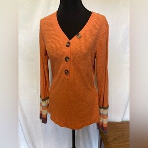 Maurice’s Small V Neck Striped Long Sleeve Button Detail Sweater